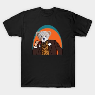 Teddy Bear In Suit Drinking Wine Portrait T-Shirt